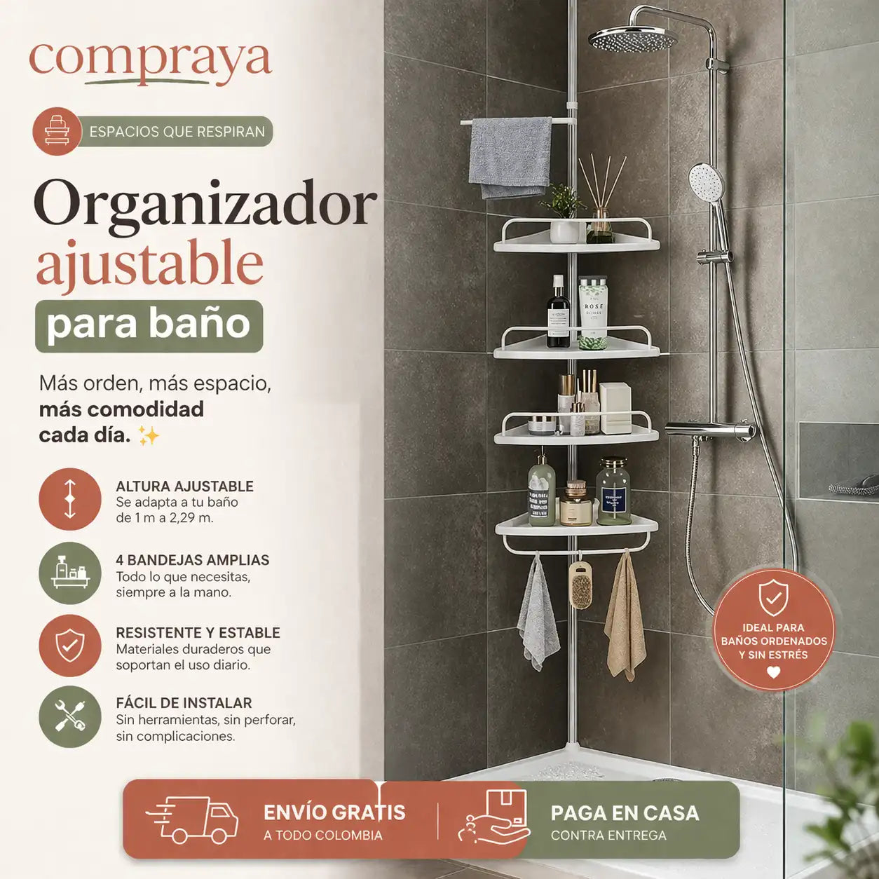🛁 Organizador Esquinero Ajustable para Baño